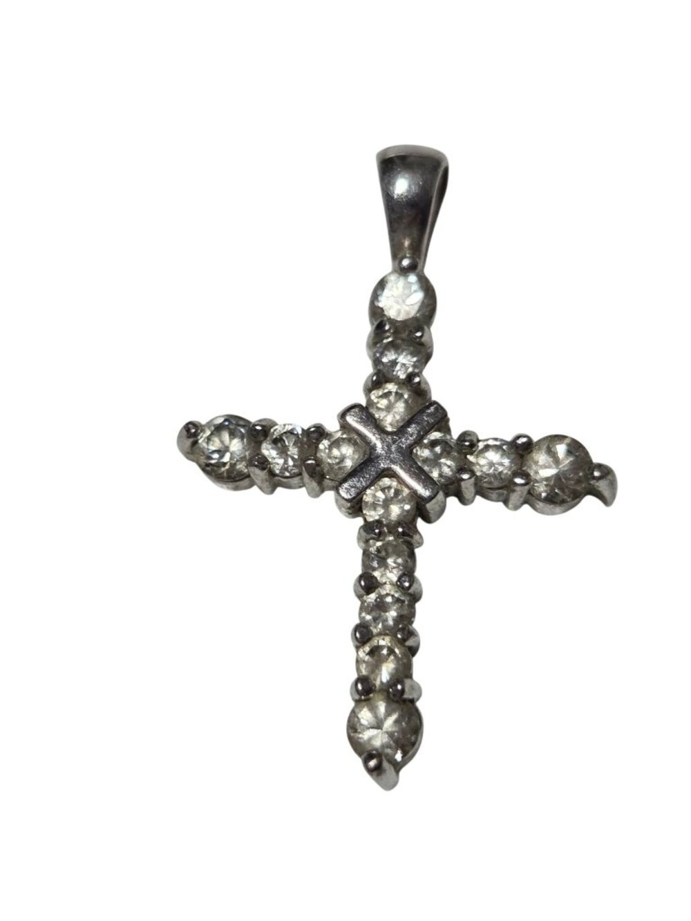 Rhinestone Cross Pendant Necklace Charm Silver Tone Religious Fashion Jewelry